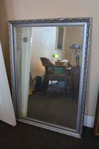 lot 166 image: Wall Mirror 42x31, silver painted with beveled mirror.