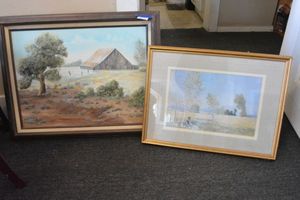 lot 172 image: Wall art Painting signed by E. Gaarz, and countyside print unknown artist
