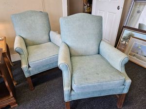 lot 175 image: Pair of Blue Upholstered armchairs