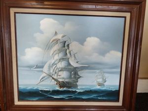 lot 170 image: Wall art - sailing ship painting