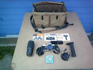 lot 5 image: Asahi-Pentex, Japan Model MX- 35MM Camera In Caring Case With 50-mm Lense And 200m 14-125mm Lense, And Motor Drive