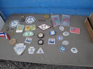lot 34 image: Box Of Vintage Items Including Scout Badges, Compasses, Camp Badges And More, See Photos