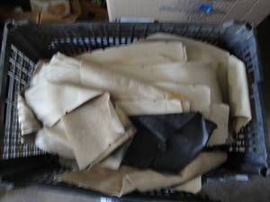 lot 86 image: LOT- Tote Of Soft Leather Pieces, Mixed Sizes And Colors,  About- 20 x 12 x 10-H