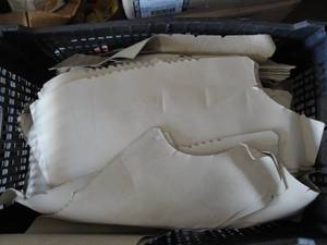 lot 92 image: LOT- Tote Of Soft Leather Pieces, Mixed Sizes And Colors,  About- 20 x 12 x 10-H