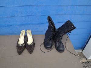lot 110 image: 2-Footwear, 1-Pair Of Lace Up Black Boots With Side Zippers, Size 5 And 1-Pair Of Metro Heels, Size 7