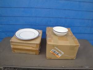 lot 111 image: Lot Of Black And White Dishes, Including  8-10 Dinner Plates And 16- 6-12 Bowls