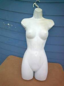 lot 43 image: Female Molded White Form Mannequin With Hook, Open Hollow Back Shell