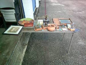 lot 135 image: Mixed Lot Of Vintage Plaster Wall Decor, Framed Print, Wooden Pen Set And Moore, See Photos.