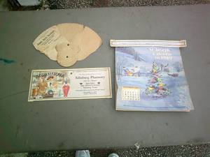 lot 137 image: Vintage Advertising Items, Including Hand Fan And Calendars