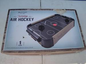 lot 9 image: BUXTON-Battery Operated Tabletop Air Hockey- Works, Needs Puck, Plastic Poker Chip Would Work-In Box