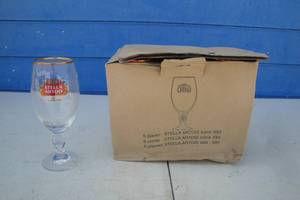 lot 21 image: Set Of 6-Unused Gold Rim Stella Artois Lager Glasses-RC-33cl,  Note 6 X Money