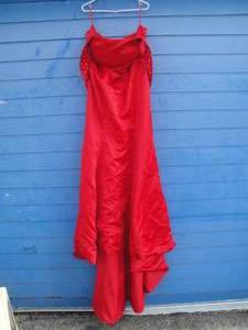 lot 146 image: LargeX-Large -Long Red Formal Dress With Clear Rhinestone Back Strap, About 80-Long