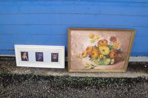 lot 158 image: 2-Framed Art Works, Painted Flowers On Canvas 26 x20 And Fairies 22 x 10