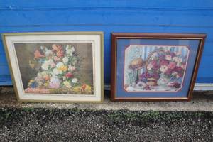lot 171 image: Lot 2-Framed Pieces Of Artwork, 1-27 x 23 Flowers With Hat, And 1 29 x23 Flowers