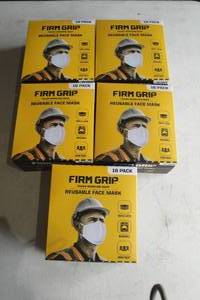 lot 188 image: 5-Boxes Of -Firm Grip Reusable Fack Mask, 16- Per Box ,Note 5 x Money