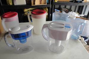 lot 204 image: Lot Of 5- Water Pitchers  Dispensers Including 1-PUR, 1 Brita, 1 Refrigerator and Others