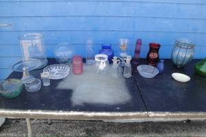 lot 221 image: Lot- Mixed Colors, Sizes And Shapes Of Vases And Glass Ware