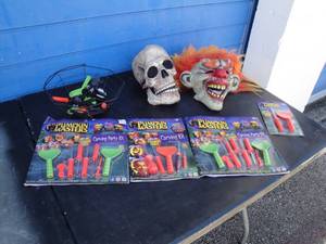 lot 227 image: Lot-Mixed Halloween Items, Including 2 Whole Head Rubber Mask