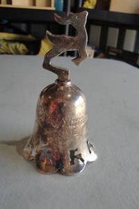 lot 233 image: 1994- Silver Plated Christmas Reindeer Bell, About 4-Tall