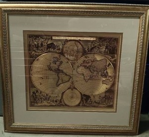 lot 11 image: Stunning Gold Foil World Globe Map Framed Print w Glass by Frederick de Wit 1616-1698--28x31