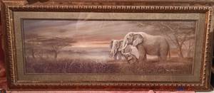 lot 26 image: Signed Ruane Manning Elephant Family Wall Art---44x20