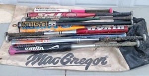 lot 47 image: Large Selection of Used Softball Bats with a Macgregor Bat Bag