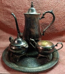 lot 82 image: Antique Silver Plated Tea Set---Unknown Maker