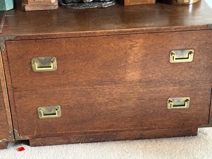 lot 118 image: CUSTOM SIDE TABLE   MADE  IN OKINAWA,JAPAN   1960S  2 drawer 24x36x18