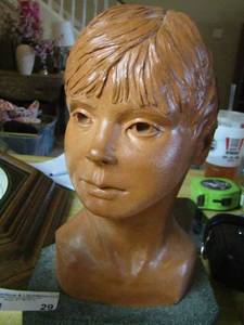 lot 29 image: SCULPTURE  - Beach Boy head statue By Jennie Johnson 13 tall