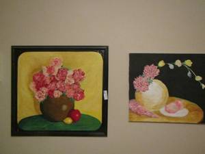 lot 113 image: black frame fruit art - canvas floral art