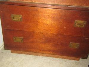 lot 107 image: CUSTOM SIDE TABLE   MADE  IN OKINAWA,JAPAN   1960S    2 DRAWER   24x36x18