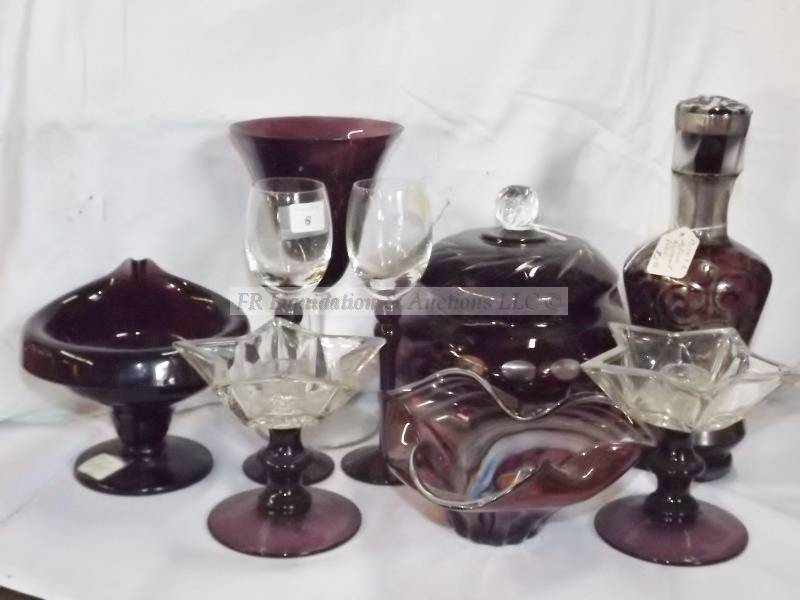 lot 42 image: Amethyst and Dark Amethyst purple glassware