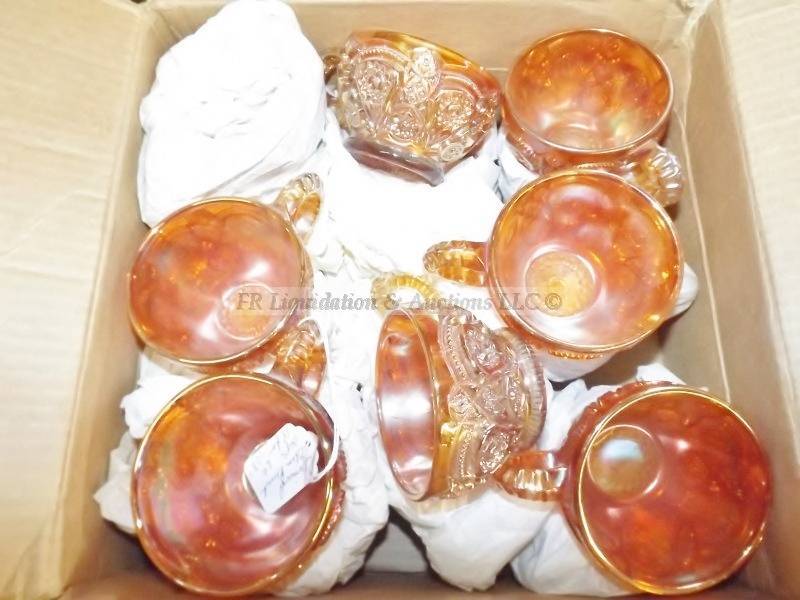 lot 43 image: Imperial Glass Marigold carnival glass cup set