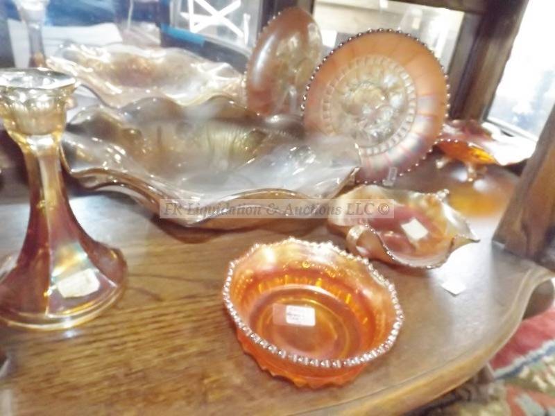 lot 54 image: Amber carnival glassware