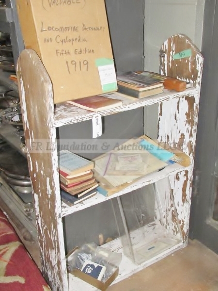 lot 148 image: Vintage rustic bookcase with misc items.