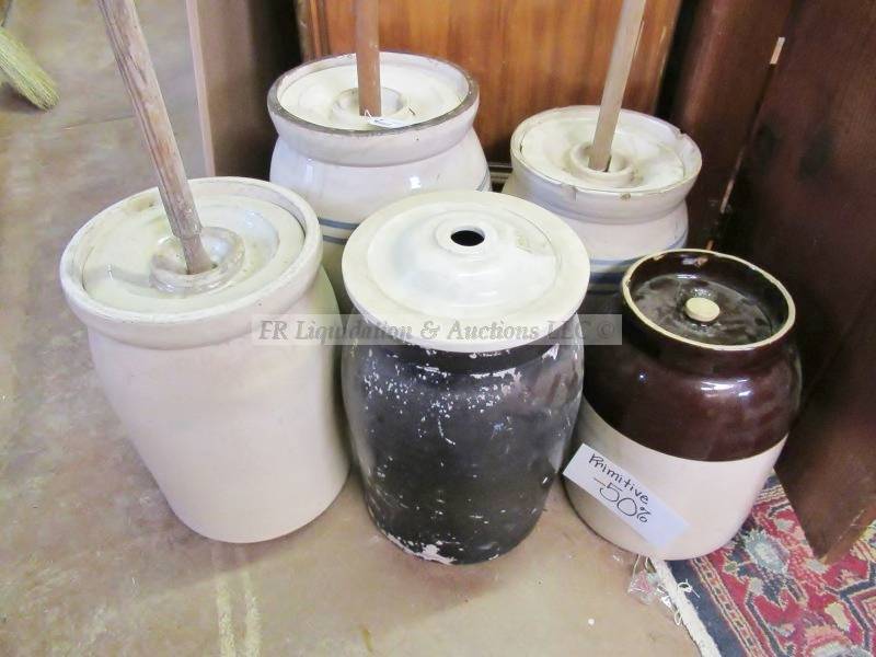 lot 153 image: Classic Marshall pottery butter churns