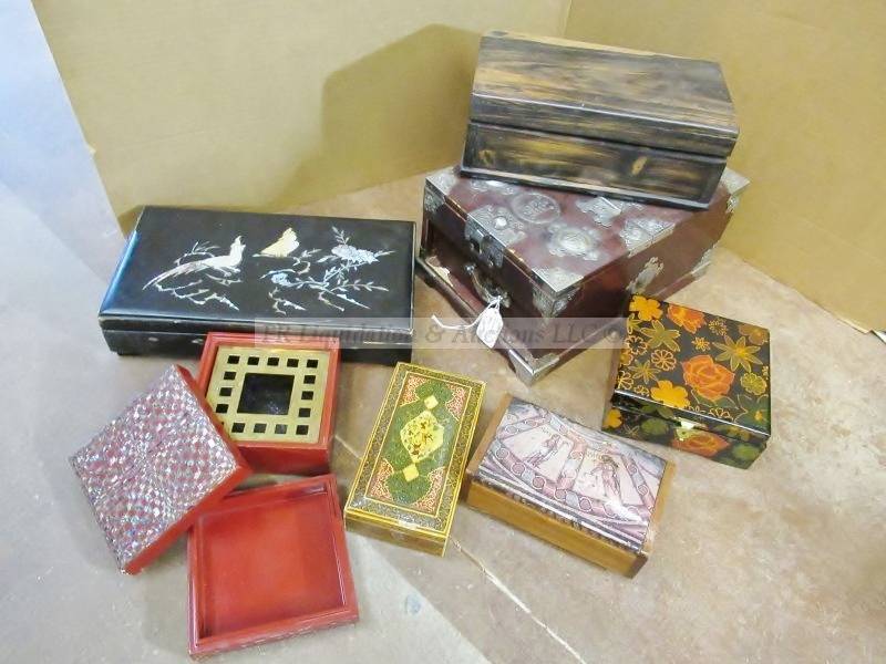lot 163 image: Asian theme storage boxes