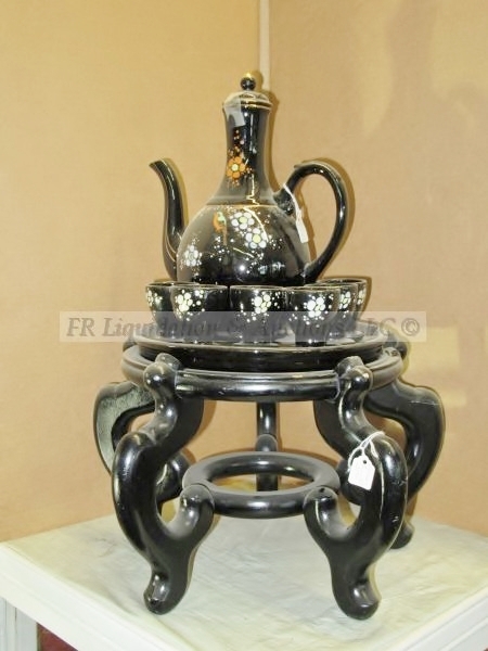 lot 164 image: Vintage Asian tea set and Jardiniere stand