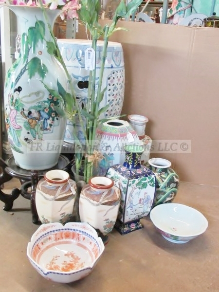 lot 169 image: Asian inspired vases and bamboo plant