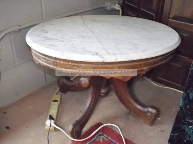 lot 59 image: Vintage marble top table with wood base table