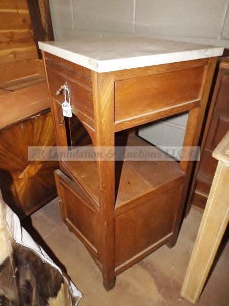lot 79 image: Red oak marble top smokers cabinet