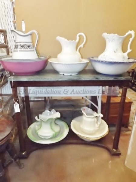 lot 98 image: Vintage & Antique wash bowls with pitchers
