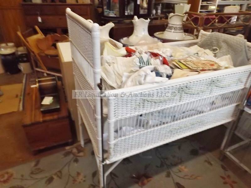 lot 103 image: Vintage wicker crib and more
