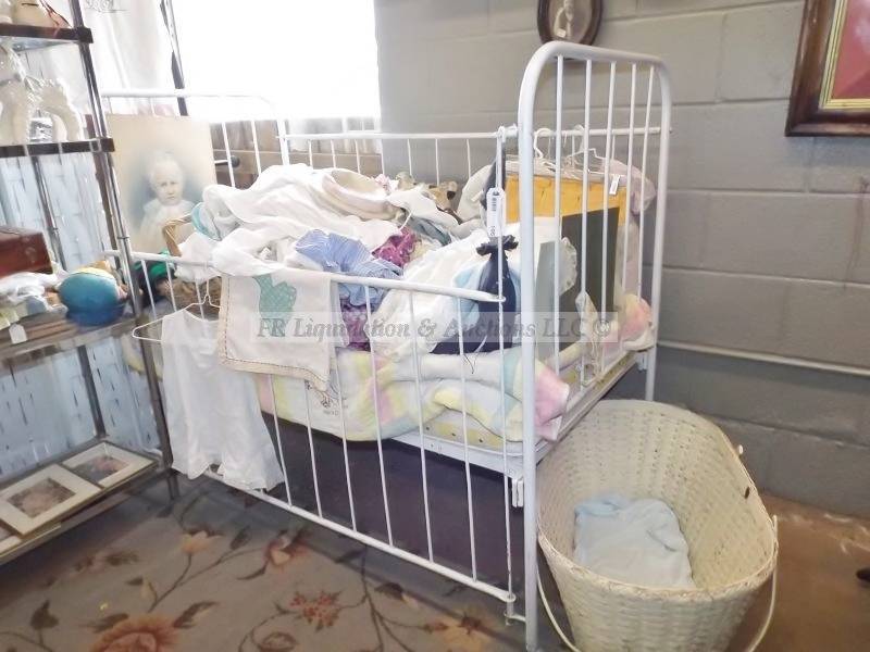 lot 106 image: Vintage metal frame crib and more