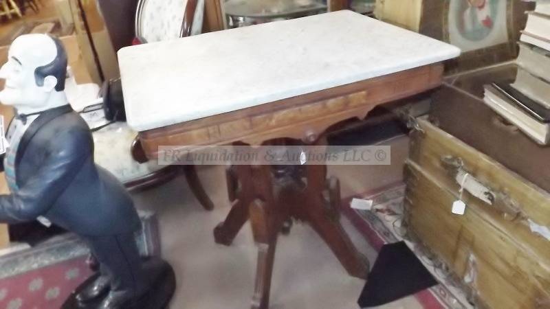 lot 861 image: Marble top wood base Parlor table