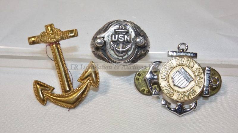 lot 826 image: Sterling silver WWII 1940s United States Navy locket ring