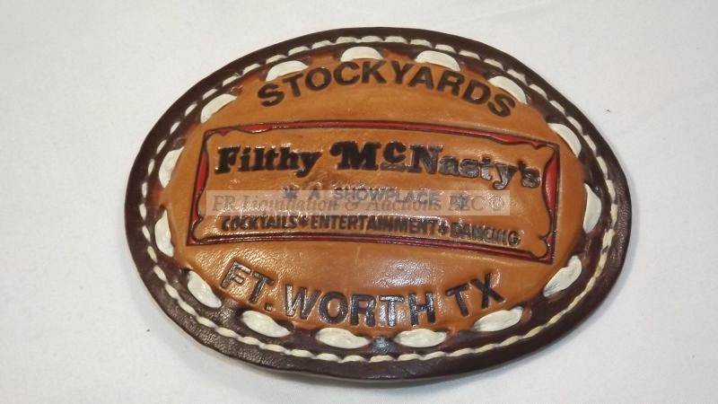 lot 822 image: Leather Belt buckle from Fort Worth Stockyards