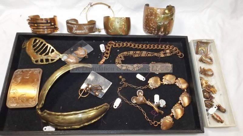 lot 808 image: Copper and copperbrass bracelets and jewelry