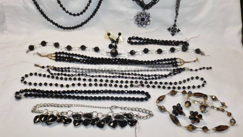 lot 798 image: Crystal and black glass necklaces