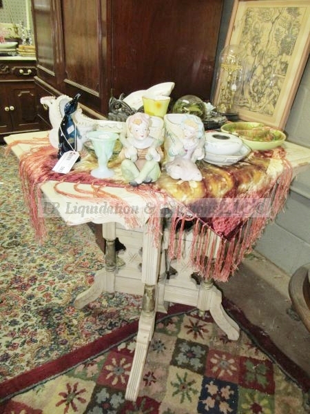 lot 593 image: Vintage ceramics and Victorian eastlake whitewashed entry table